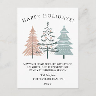 Boho Minimalistische Handgetekende Kerstbomen Feestdagenkaart
