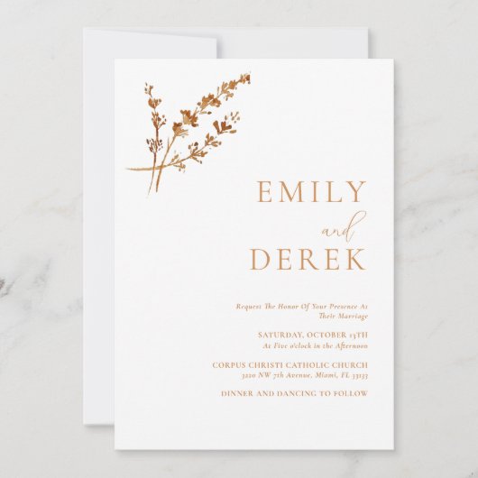 Boho Minimalistische Herfst Sinaasappel Bloemen Br Kaart (Voorkant)