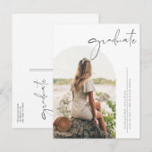 Boho Minimalistische Kalligrafie Boog Foto Afstude Aankondigingskaart (Voorkant / Achterkant)