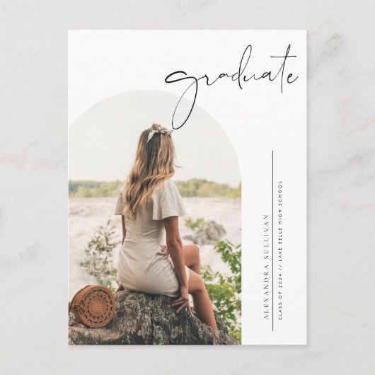 Boho Minimalistische Kalligrafie Boog Foto Afstude Aankondigingskaart (Voorkant)