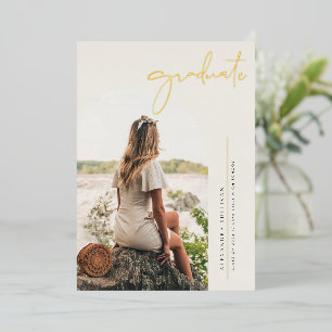 Boho minimalistische kalligrafie boog foto Afstude Folie Uitnodiging