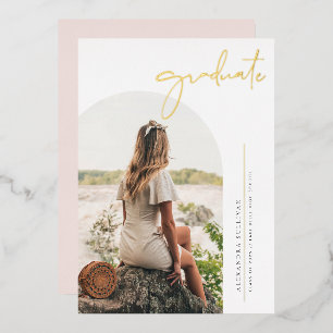 Boho minimalistische kalligrafie boog foto Afstude Folie Uitnodiging