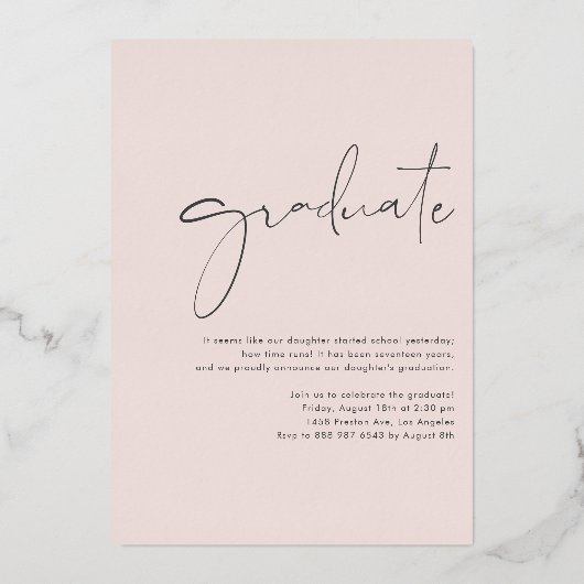 Boho minimalistische kalligrafie boog foto Afstude Folie Uitnodiging (Achterkant)