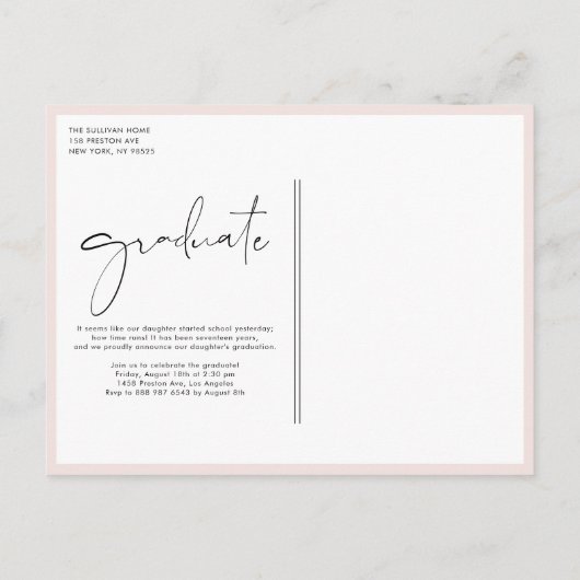 Boho minimalistische kalligrafie boog foto Afstude Uitnodiging Briefkaart (Achterkant)