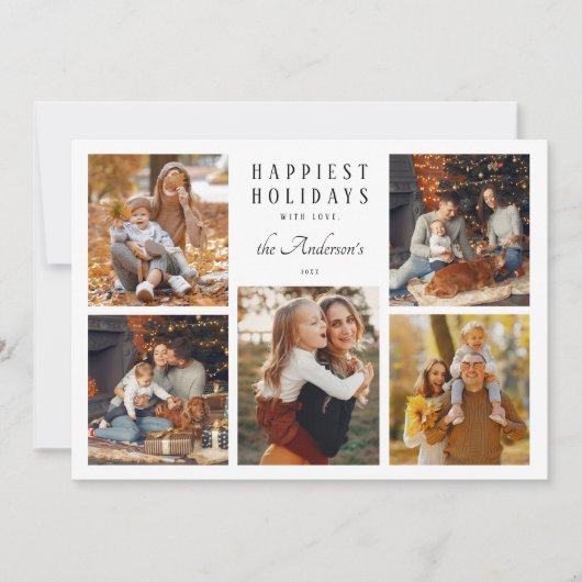 Boho minimalistische kerst 5 fotocollage feestdagenkaart (Voorkant)