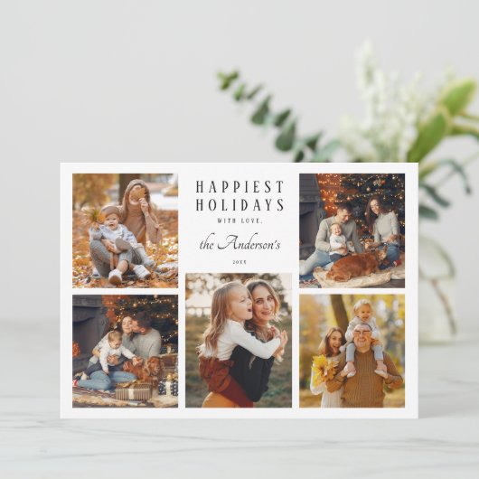 Boho minimalistische kerst 5 fotocollage feestdagenkaart (Staand voorkant)