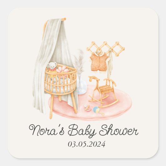 Boho minimalistische kinderkamer meisje Baby showe Vierkante Sticker (Voorkant)