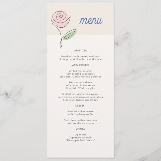 Boho minimalistische lente bloemenbruiloft menu (Voorkant)