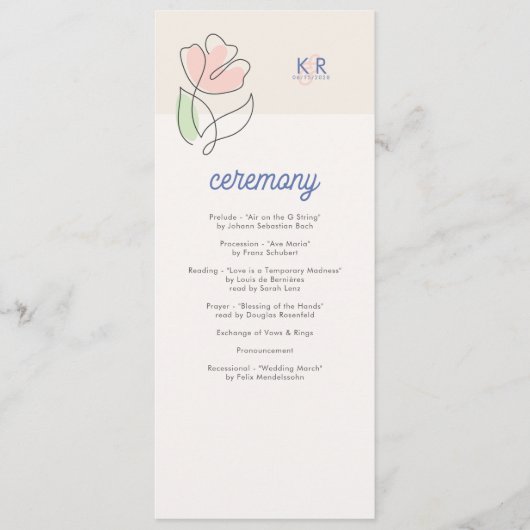 Boho minimalistische lente bloemenbruiloft programmakaart (Voorkant)