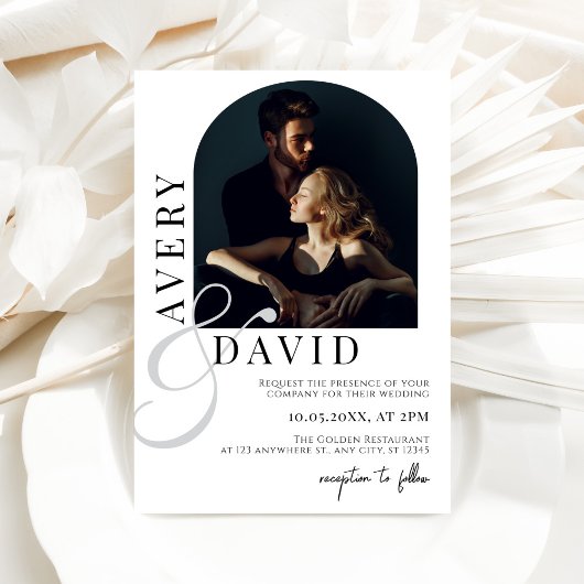 Boho minimalistische moderne trouwfoto gebogen kaart