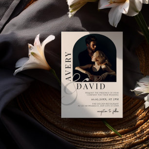 Boho minimalistische moderne trouwfoto gebogen kaart