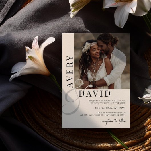 Boho minimalistische moderne trouwfoto gebogen kaart