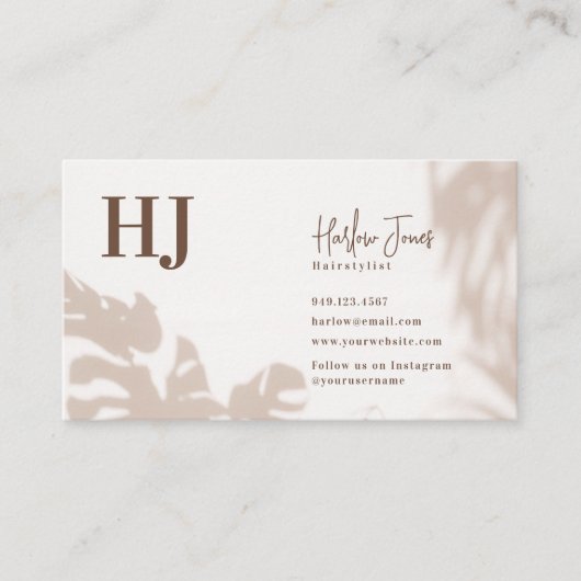 Boho minimalistische Monstera Leaf Shadow Loyalite Visitekaartje (Voorkant)