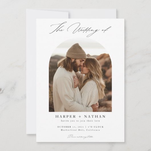 Boho Minimalistische QR Code Fotobruiloft Kaart (Voorkant)