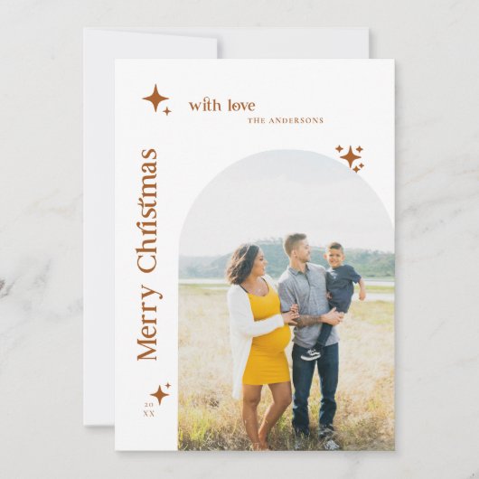 Boho Minimalistische Retro Sterren Foto Kerstfamil Feestdagenkaart (Voorkant)