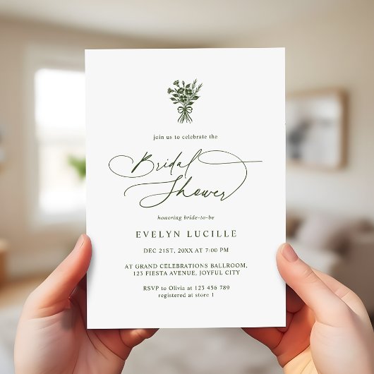 Boho Minimalistische Script Olijfgroene Bruidsuitn Kaart