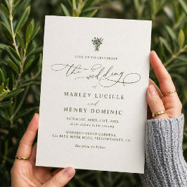 Boho Minimalistische Script Olijfgroene Trouw  Kaart
