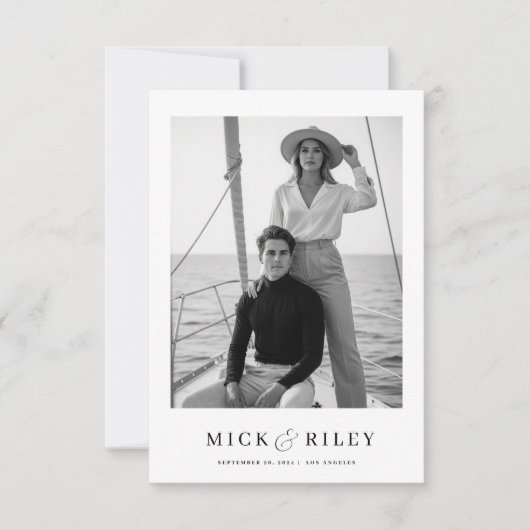 Boho Minimalistische tekst en foto bruiloft Save The Date (Voorkant)