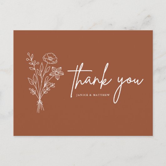 Boho Minimalistische Terracotta bruiloft Dank u Briefkaart (Voorkant)