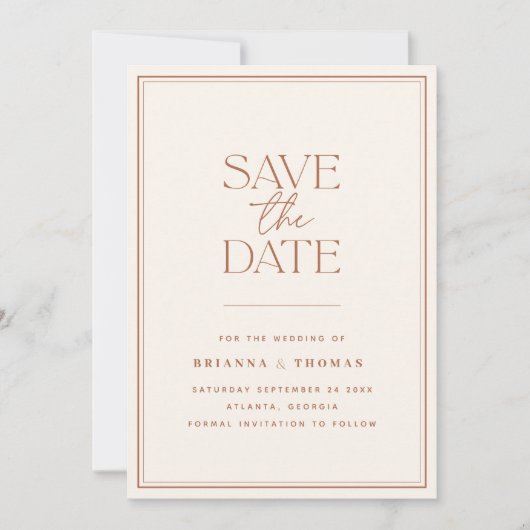 Boho minimalistische terracotta Save the Date Kaar (Voorkant)