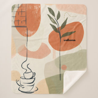 Boho Minimalistische Terracotta Vaas Bloem Illustr Sherpa Deken