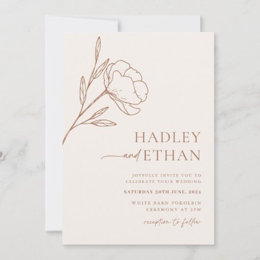 Boho Minimalistische Trouwkaart Botanische Bloemen Kaart (Voorkant)