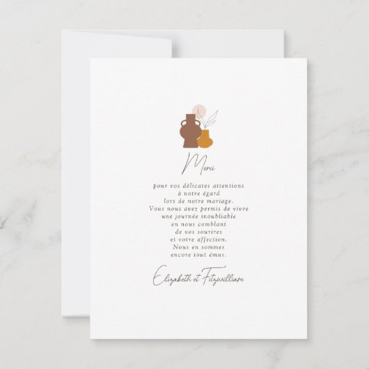 Boho minimalistische vazen bruiloft bedankkaart (Achterkant)