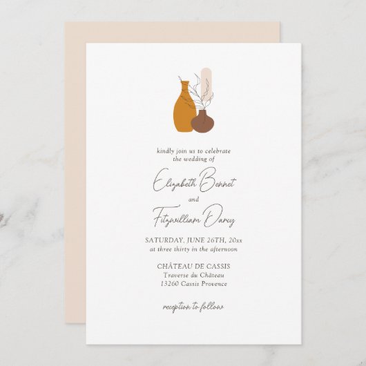 Boho minimalistische vazen bruiloft kaart (Voorkant / Achterkant)