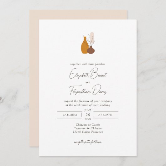 Boho minimalistische vazen bruiloft kaart (Voorkant / Achterkant)