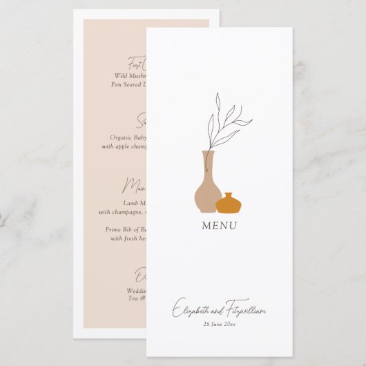Boho minimalistische vazen bruiloft menu (Voorkant / Achterkant)