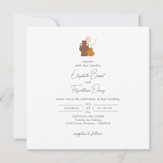 Boho minimalistische vazen bruiloft plein kaart (Achterkant)