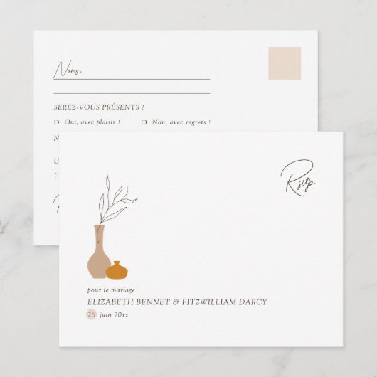 Boho minimalistische vazen | Maaltijdkeuze RSVP Briefkaart (Voorkant / Achterkant)
