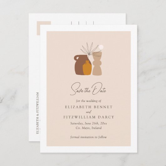 Boho minimalistische vazen slaan de datum op aankondigingskaart (Voorkant / Achterkant)