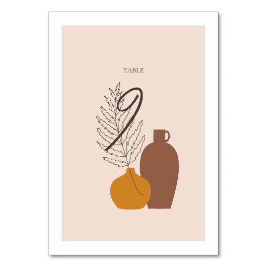 Boho Minimalistische Vazen Trouwtafel Nummer Kaart (Voorkant)