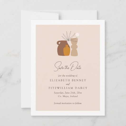 Boho minimalistische vazen van de bruiloft save the date (Voorkant)