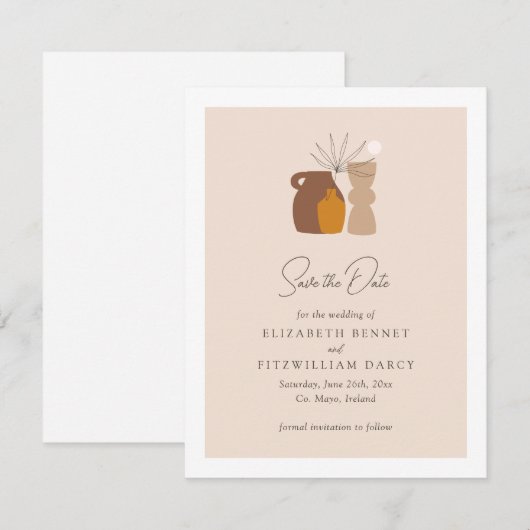 Boho minimalistische vazen van de bruiloft save the date (Voorkant / Achterkant)