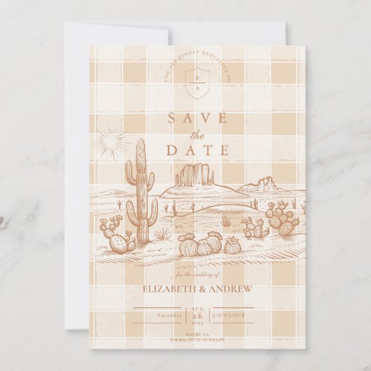 Boho Minimalistische Westerne Woestijnbruiloft Save The Date (Voorkant)
