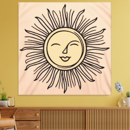 Boho Minimalistische Zon Symbool Canvas – Moderne  Afdruk