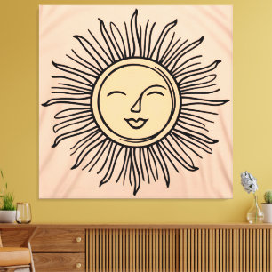 Boho Minimalistische Zon Symbool Canvas – Moderne Afdruk