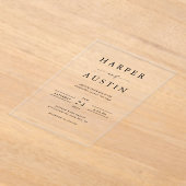 Boho minimalistische zwart-wit bruiloft acryl uitnodigingen (Laagn)