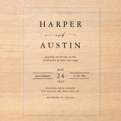 Boho minimalistische zwart-wit bruiloft acryl uitnodigingen (Voorkant)