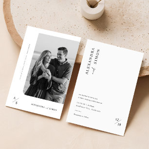Boho minimalistische zwart-wit monogram bruiloft kaart