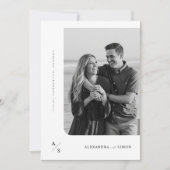 Boho minimalistische zwart-wit monogram bruiloft kaart (Voorkant)