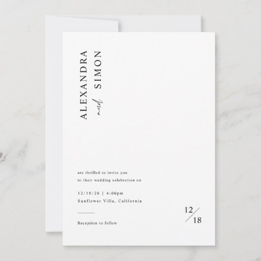 Boho minimalistische zwart-wit monogram bruiloft kaart (Achterkant)