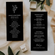 Boho Minimalistische Zwart-Wit Trouwprogramma