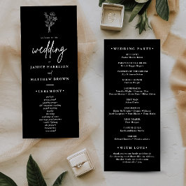 Boho Minimalistische Zwart-Wit Trouwprogramma