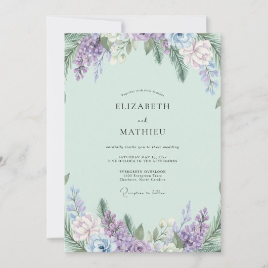 Boho Mint Amethyst Wisteria Bruiloft Kaart (Voorkant)