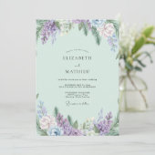 Boho Mint Amethyst Wisteria Bruiloft Kaart (Staand voorkant)