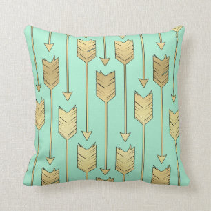 Boho Mint en Faux Gold Arrows Pattern Kussen