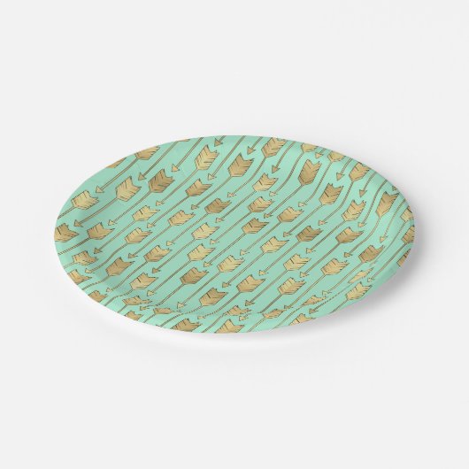 Boho Mint en Faux Gold Arrows Pattern Papieren Bordje (Gekanteld)